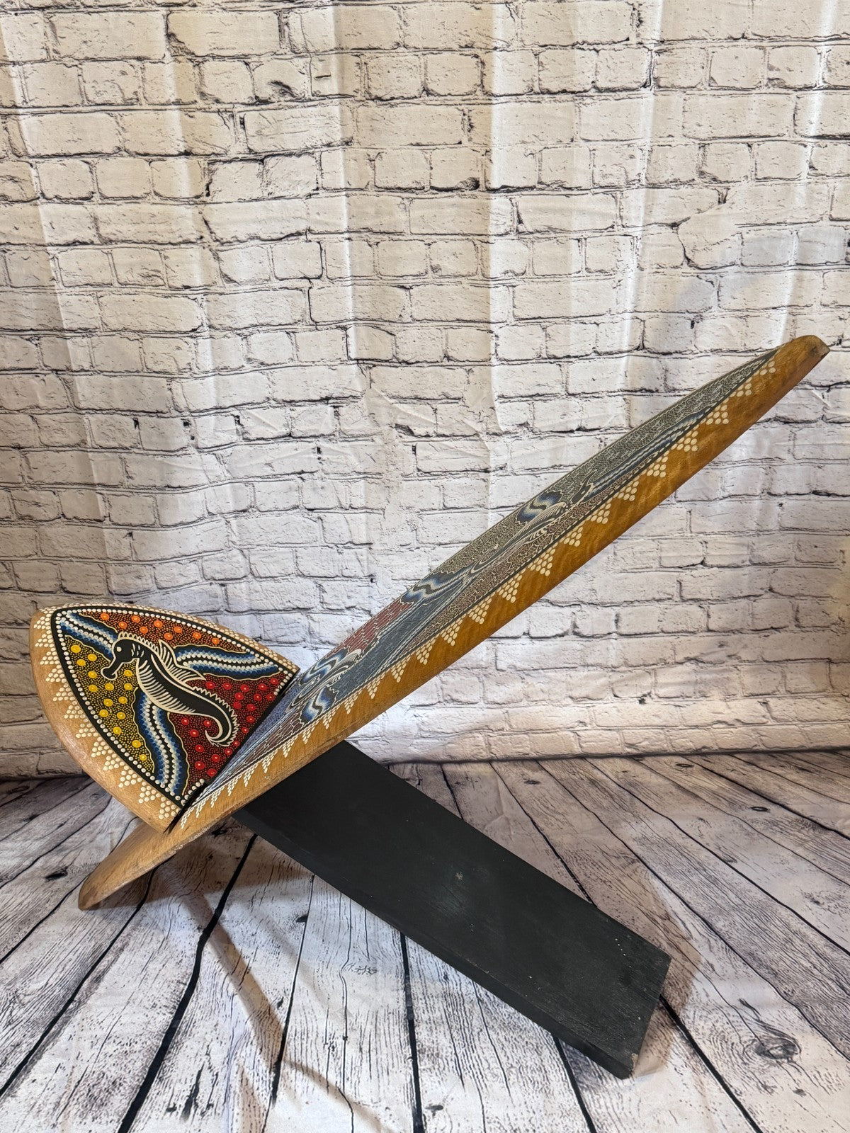 120cm Dotted Surf Board Shape African Birthing Chair Hand Carved Wooden Tribal1