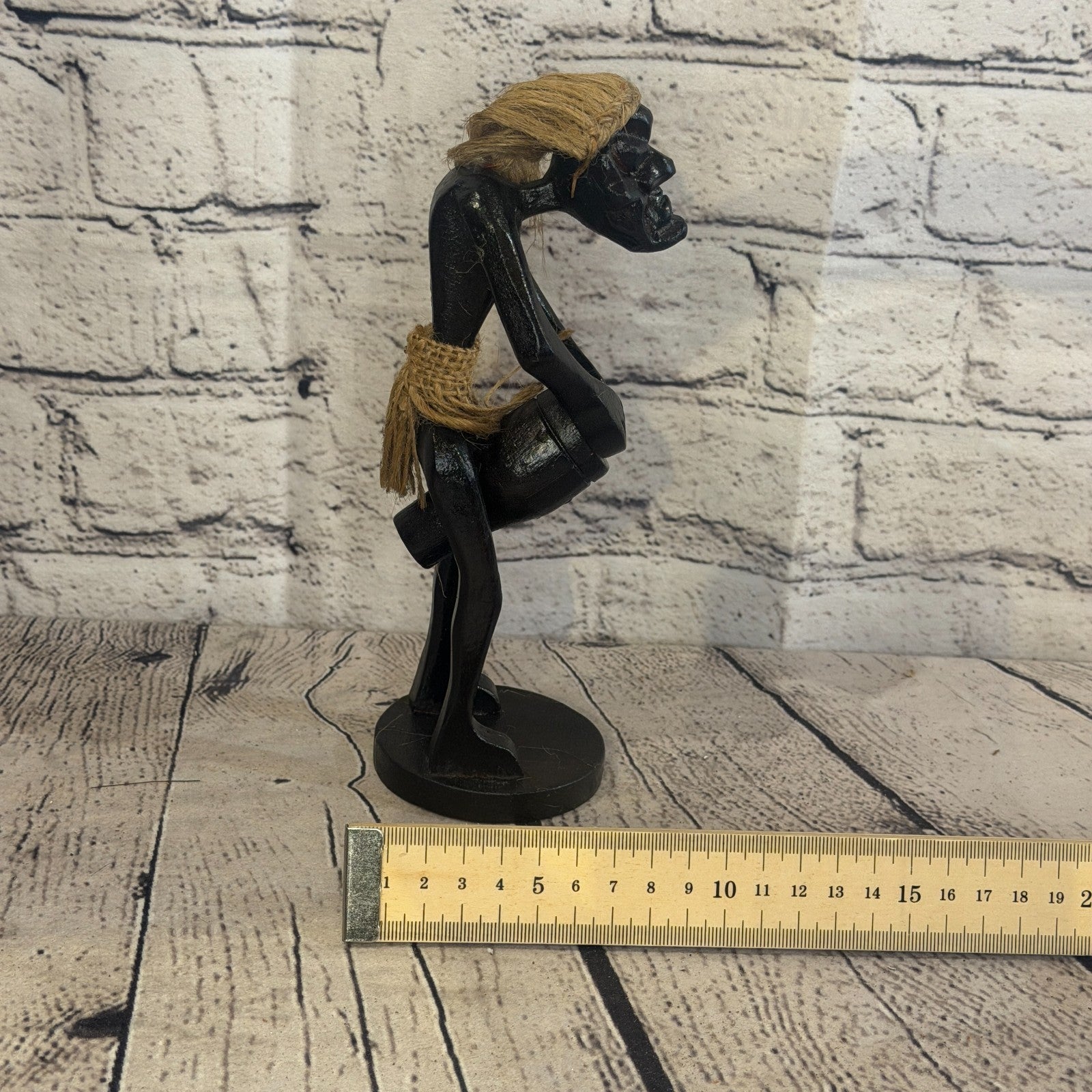 20cm Standing Drummer African Tribal Warrior Man Figure Statue Wood Hand Carved7