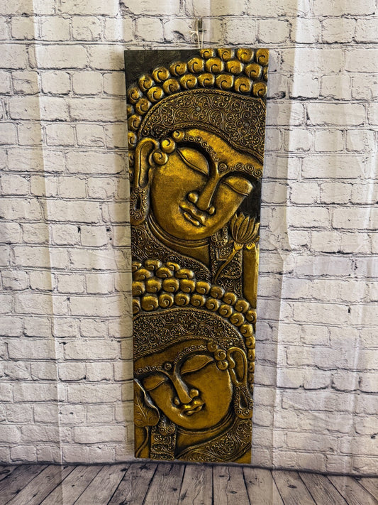 100cm x 30cm Gold Black 2 Buddha Wall Art Plaque Handcarved Wooden Wood Panel0