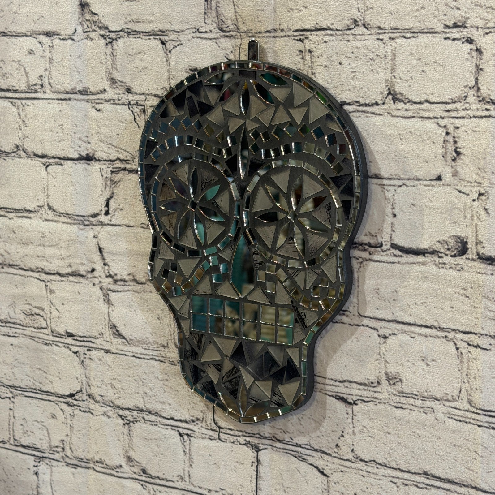 Black Grey Skull Mosaic Tile Wall Mirror 30cm x 20cm 12 Inches Handmade New2
