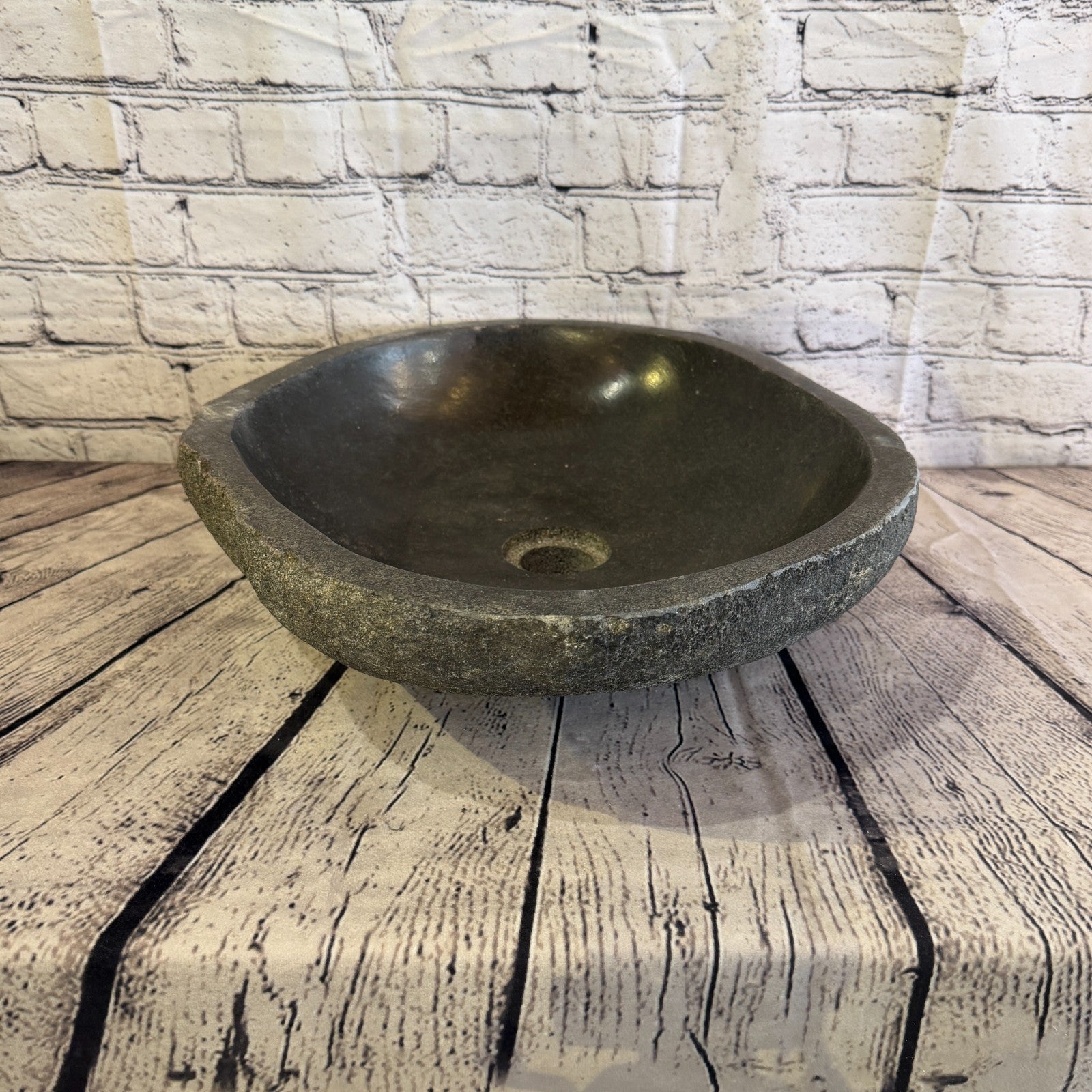 44cm x 38cm Wash Basin Bathroom Counter Top Washing River Stone Bowl Sink No 273