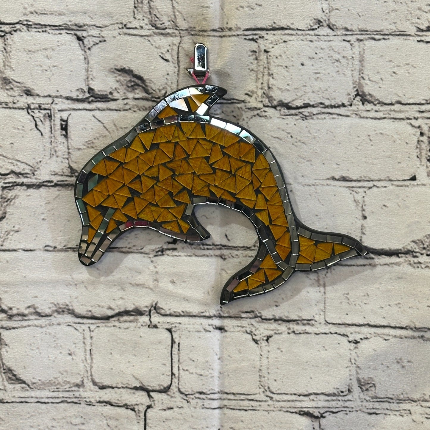 Yellow Dolphin Fish Mosaic Tile Wall Mirror 20cm x 20cm Handmade New2