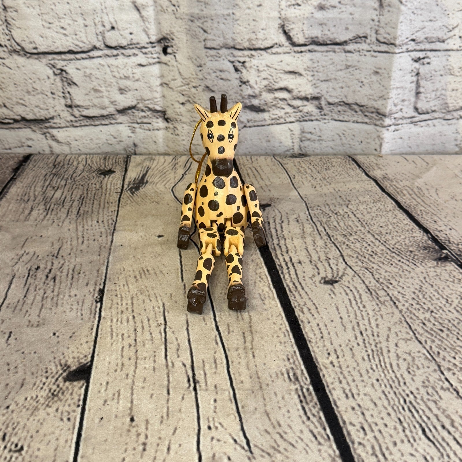 10cm Orange Giraffe Sitting Animal, Wooden Shelf Ornament Handmade Fairtrade1