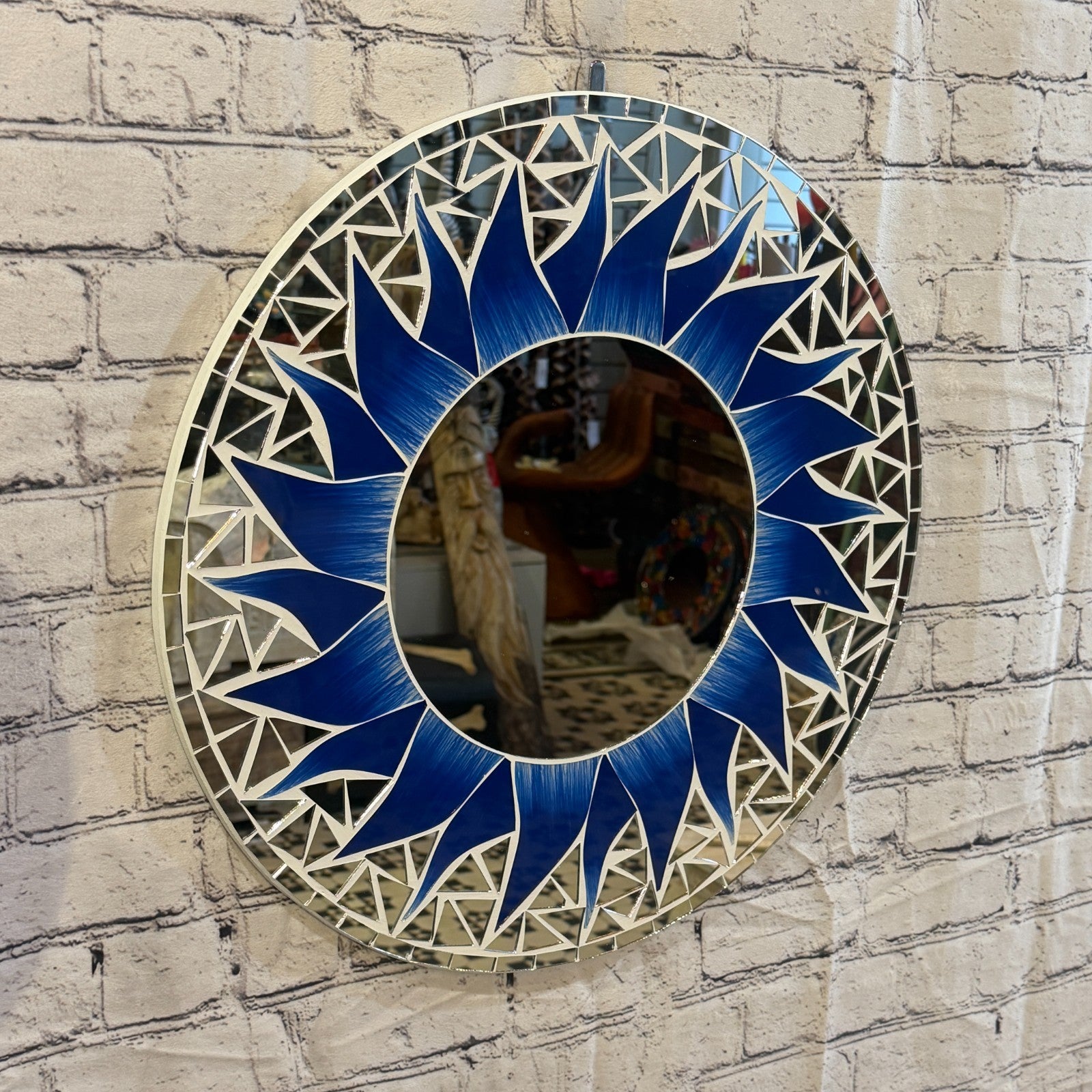 Dark Blue Sun Flame Mosaic Tile Wall Mirror 50cm x 50cm 20 Inches Handmade0