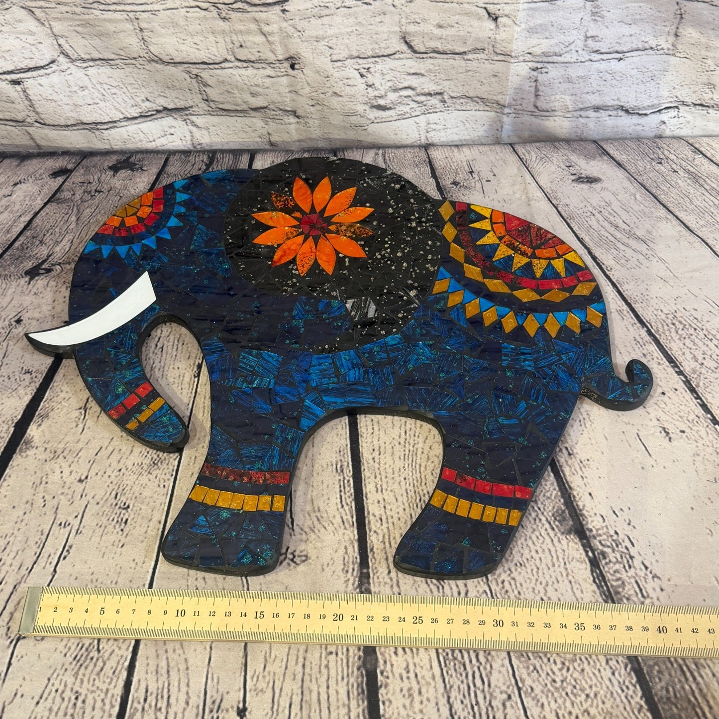 Dark Blue Elephant Mosaic Tile Wall Mirror 40cm x 40cm 16 Inches Handmade4