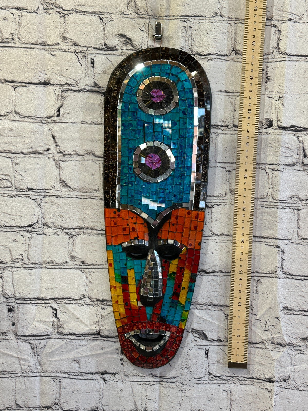 50cm Mosaic Mirror Mask Carved Painted Ethnic Tribal Wall Art Handmade Design 43
