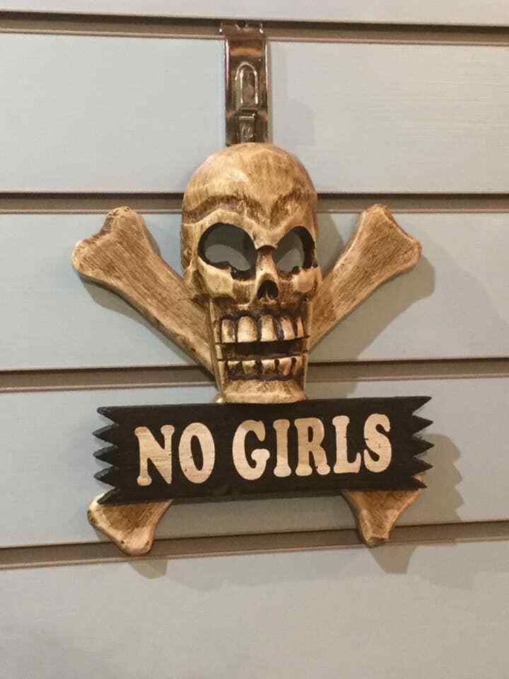 Skull & Crossbones No Girls Pirate Sign Door Plaque 20cm x20cm Handmade Wood0