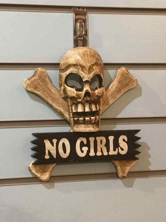 Skull & Crossbones No Girls Pirate Sign Door Plaque 20cm x20cm Handmade Wood0