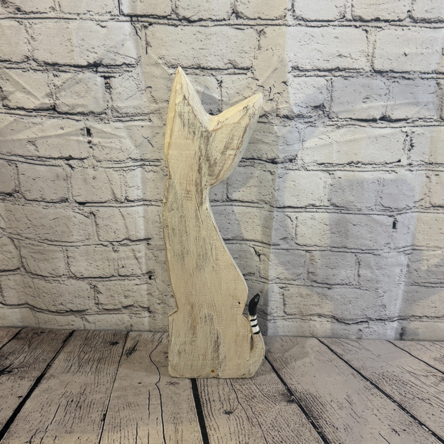 40cm White Flower Wooden Shabby Cat Statue Ornament Fair Trade Handcarved4