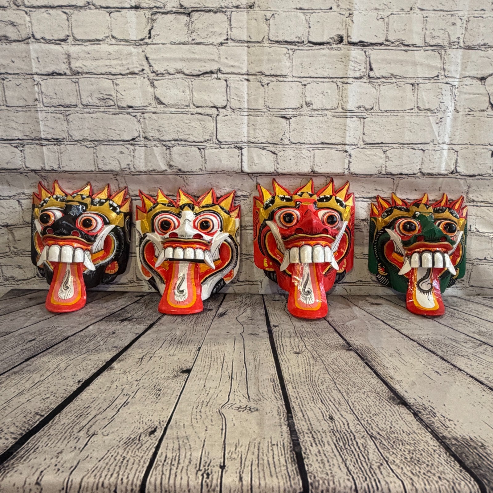 25cm Rangda Demon Red Dragon Hindu Deity Wooden Hand Carved Mask Painted7