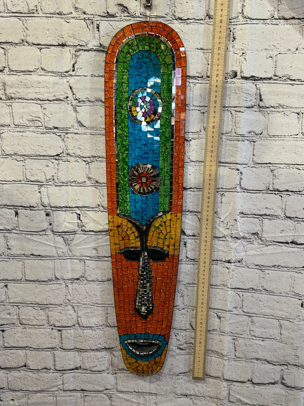 80cm Mosaic Mirror Mask Carved Painted Ethnic Tribal Wall Art Handmade Design 53