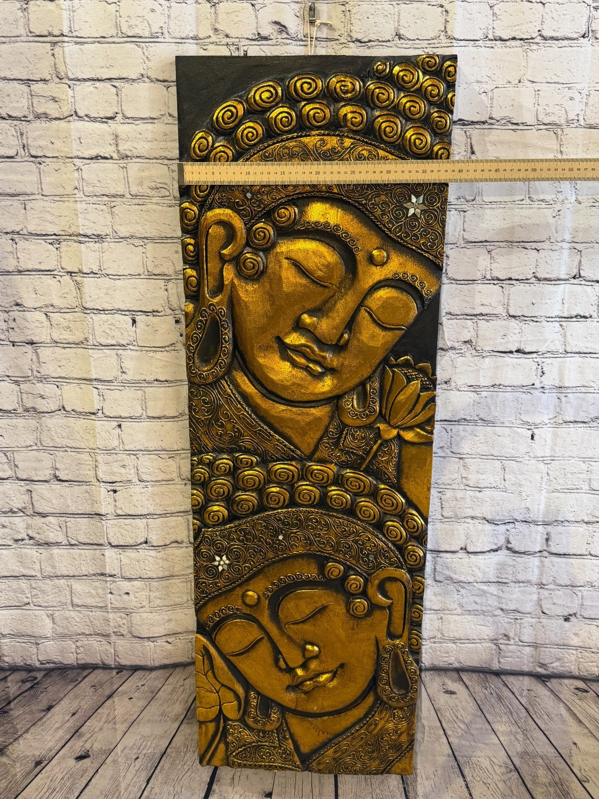 120cm x 40cm Gold Black 2 Buddha Wall Art Plaque Handcarved Wooden Wood Panel3