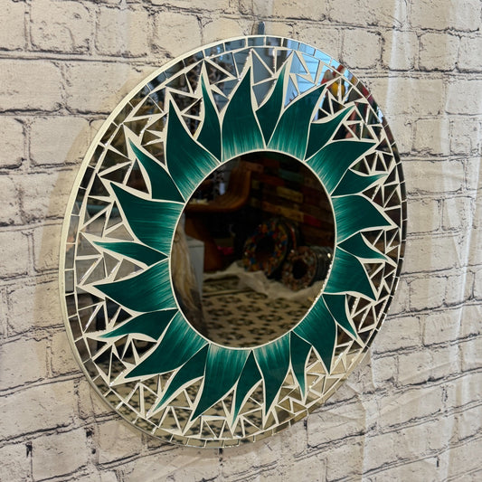 Green Sun Flame Mosaic Tile Wall Mirror 50cm x 50cm 20 Inches Handmade0