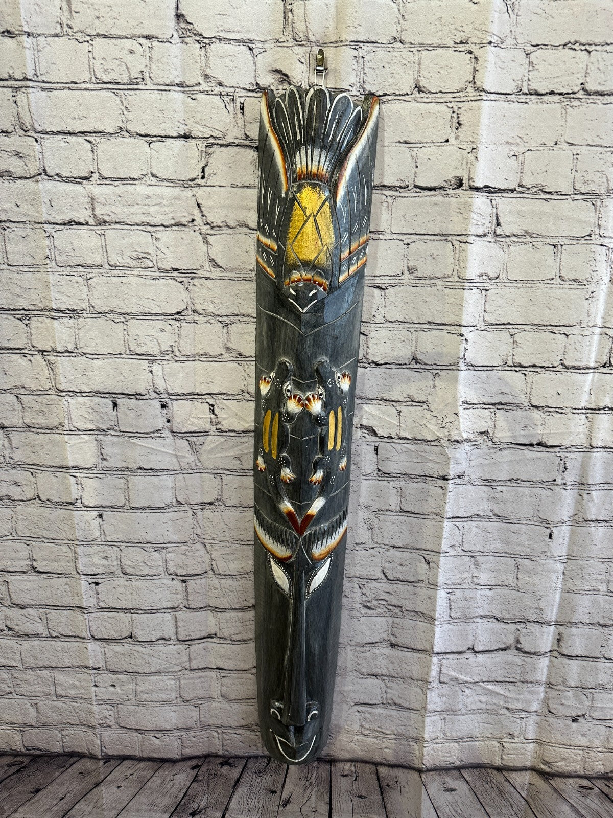 100cm Dark Grey Gecko Hand Carved Fair Trade Wooden Animal Wall Art Hang Mask2