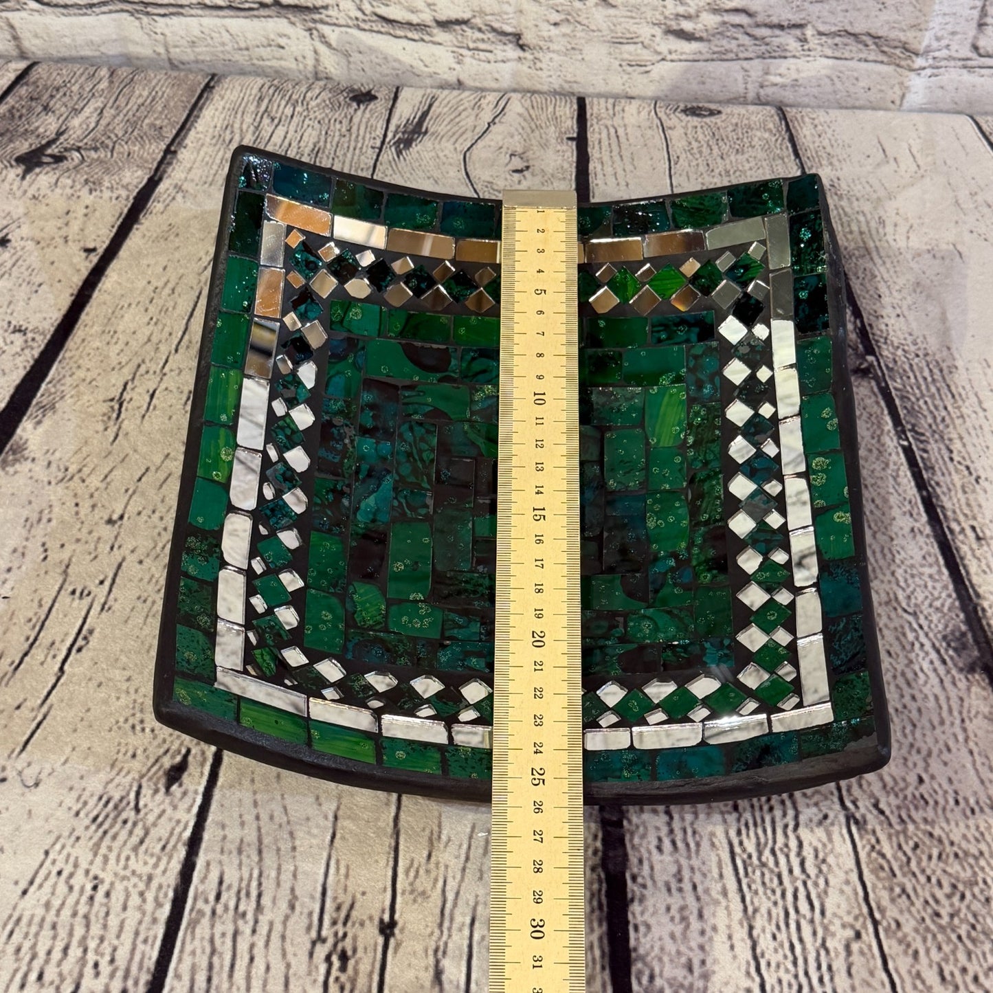 25cm Green Square Mirror Mosaic Handmade Ceramic Glass Tile Bowl Fruit2