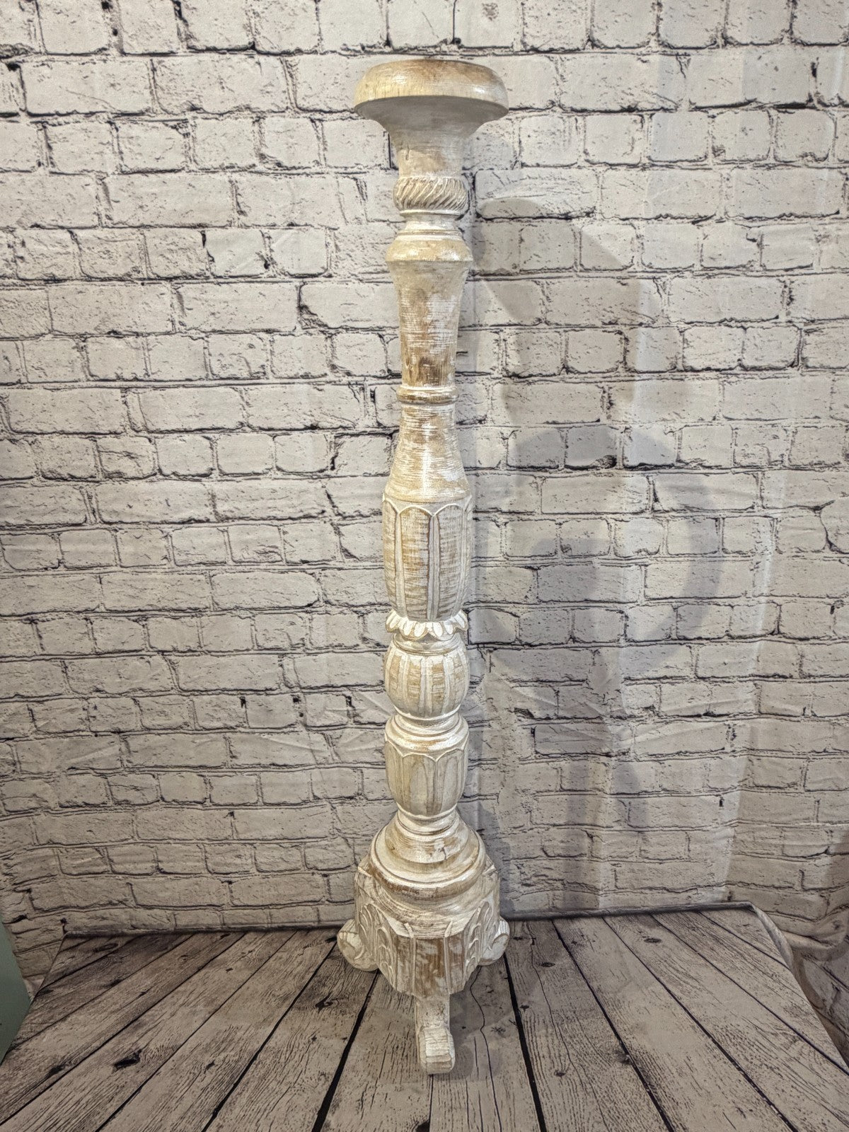 100cm x 18cm White Regal Wooden Vintage Style Candle Stand Shabby Pillar Holders0