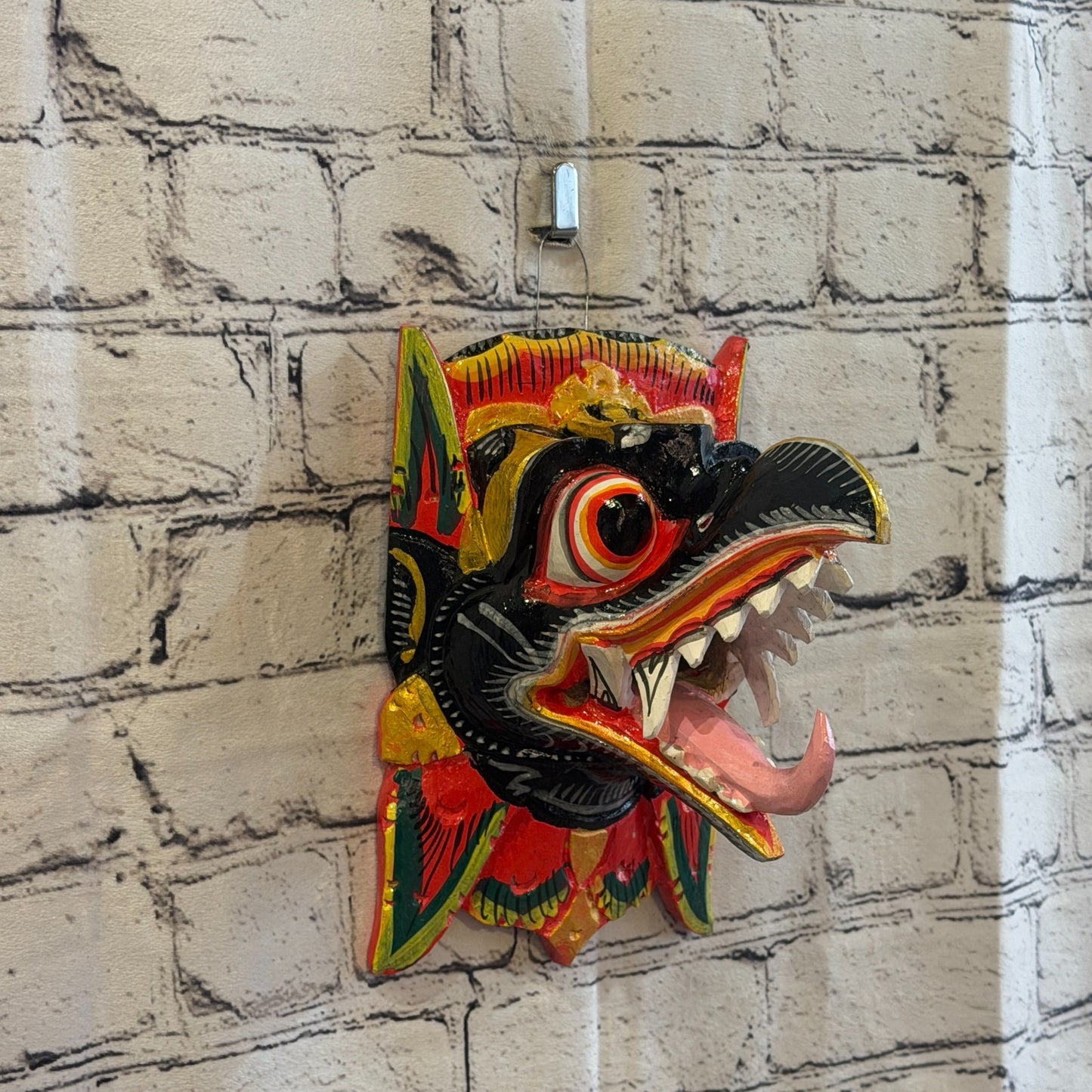 20cm Garuda Black Demon Dragon Hindu Deity Wooden Hand Carved Mask Painted0
