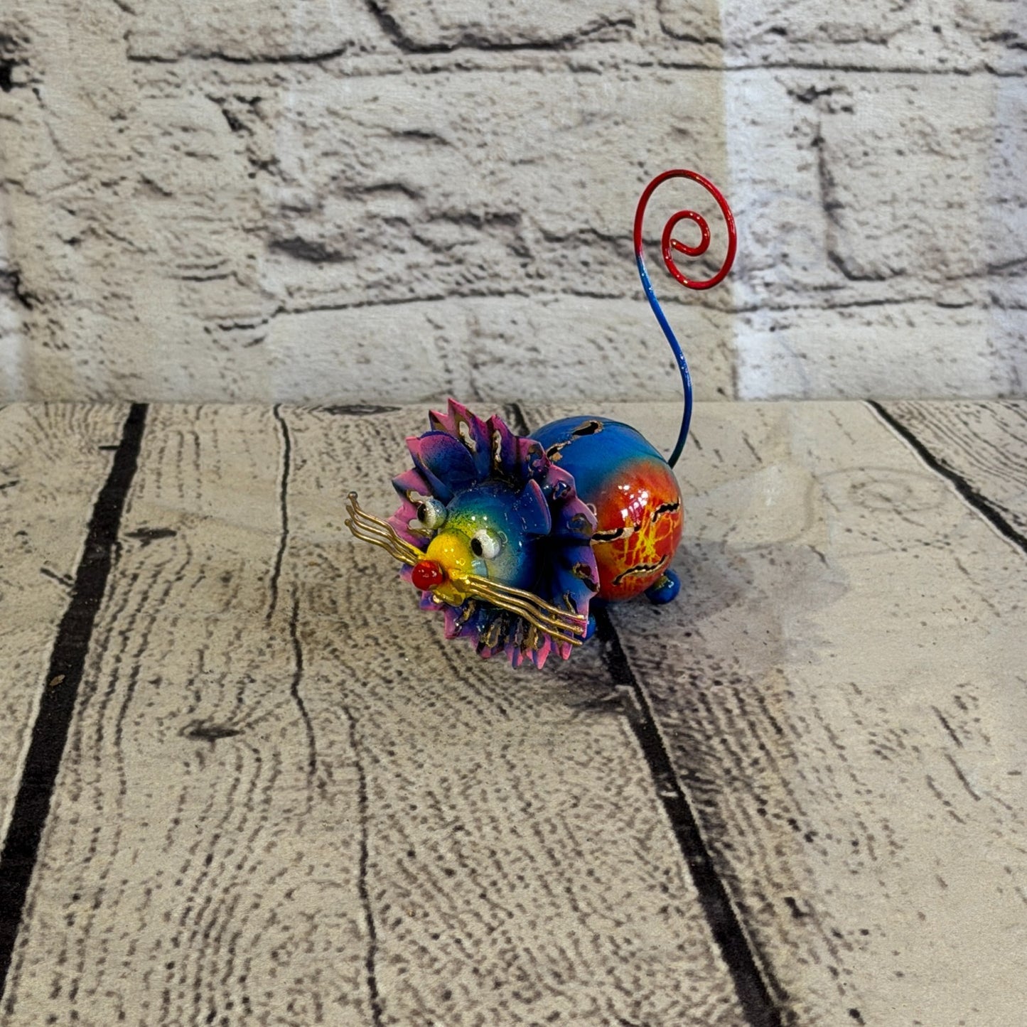 8cm x 8cm Colourful Tiger Blue Metal Tin Standing Ornament Statue0