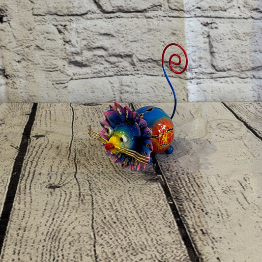 8cm x 8cm Colourful Tiger Blue Metal Tin Standing Ornament Statue0