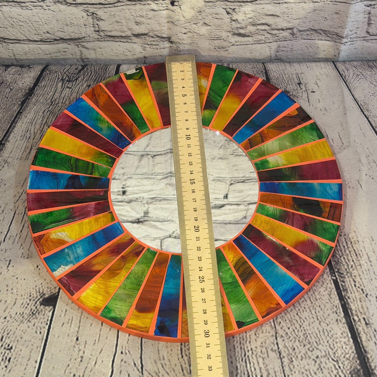 Rainbow Line Terracotta Mosaic Tile Wall Mirror 30cm x 30cm 12 Inches Handmade4