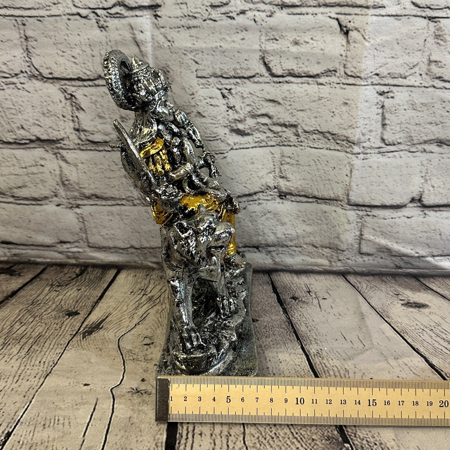 Silver And Gold 25cm x 15cm Large Durga Sitting Lotus Statue Resin Hindu God8