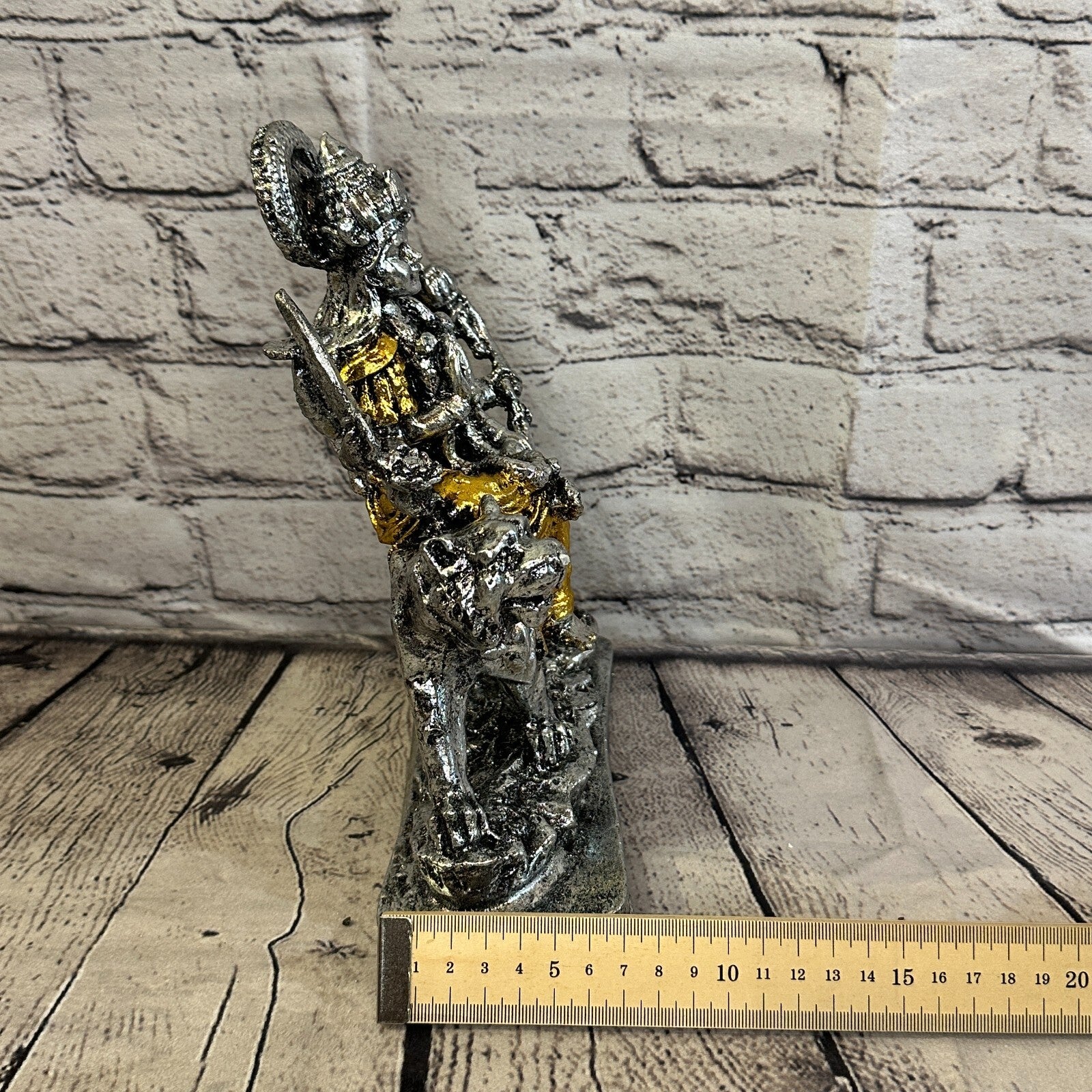 Silver And Gold 25cm x 15cm Large Durga Sitting Lotus Statue Resin Hindu God8