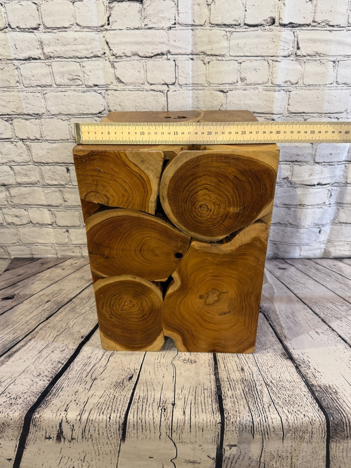 40cm x 30cm x 30cm Wooden Teak Wood Slice Cube Table Sculpture Root Ornament5