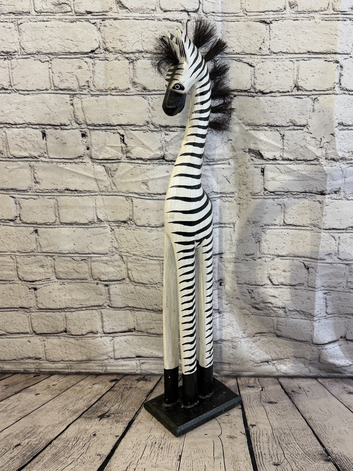 60cm Painted Wooden Zebra Standing Single Carved Solid Wood Zebra Handmade0