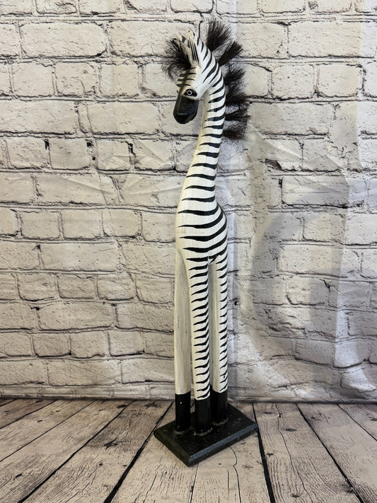 60cm Painted Wooden Zebra Standing Single Carved Solid Wood Zebra Handmade0