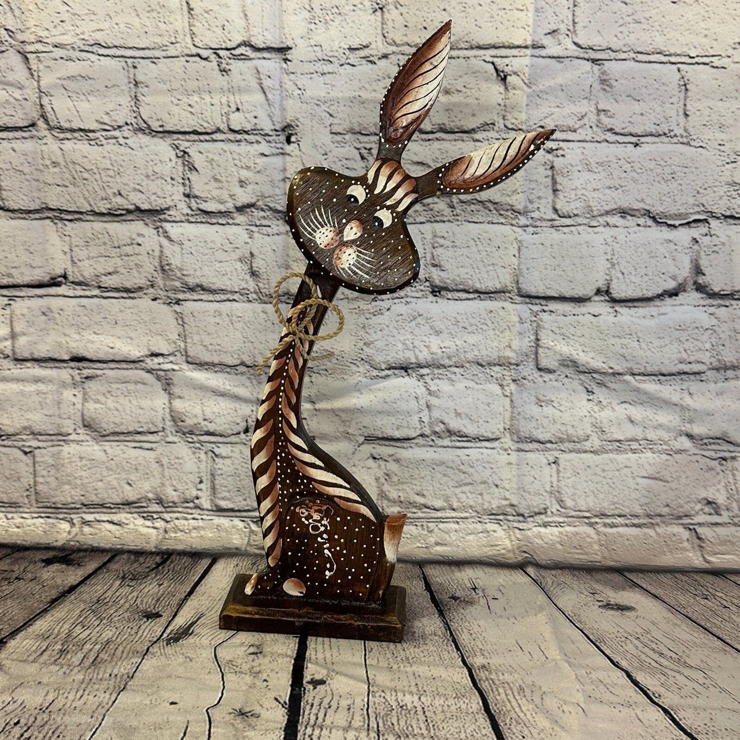 Brown Wooden Rabbit Hare Shabby Pattern 35cm x 10cm Handmade and Fairtrade0
