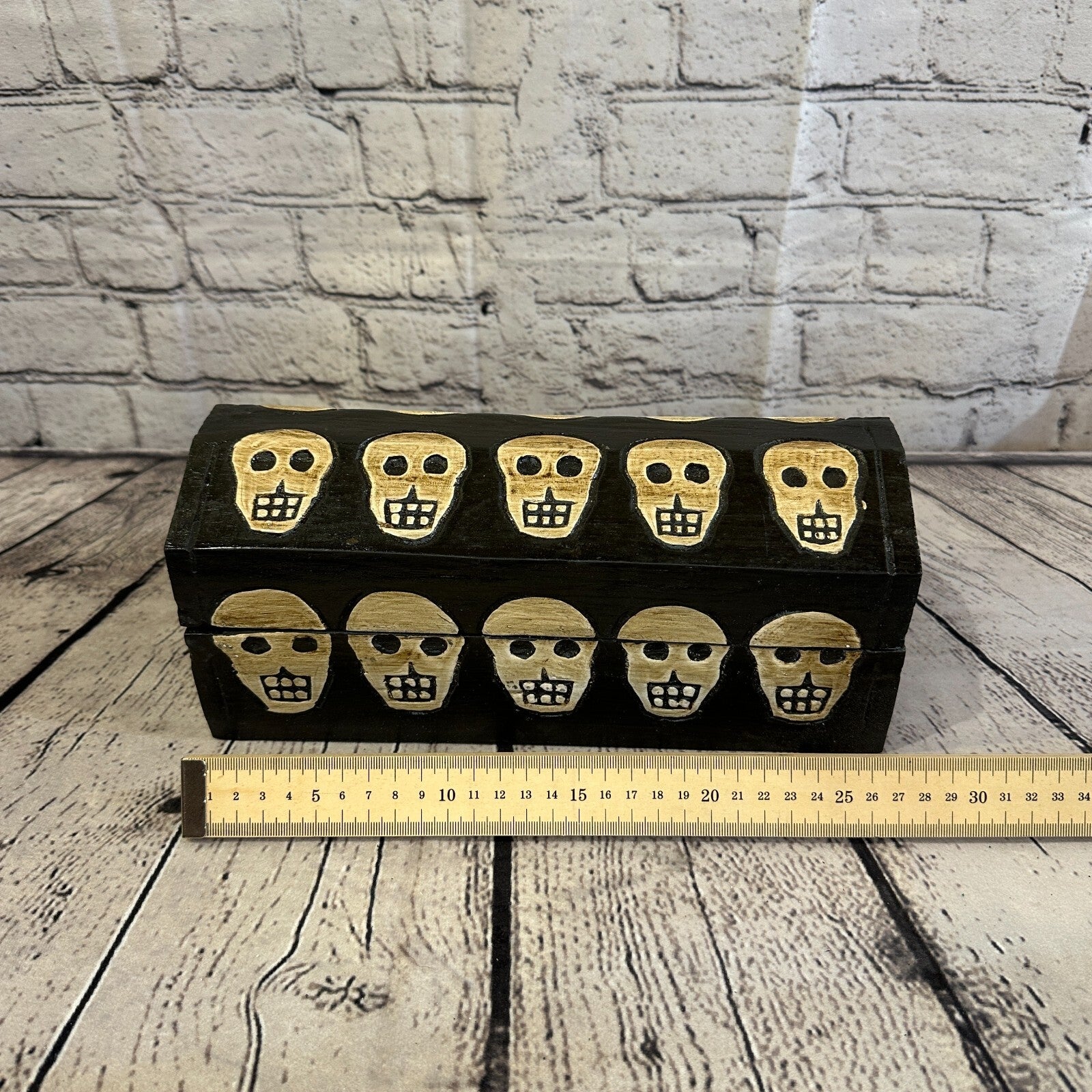 26cm x 12cm x 12cm Trunk Wooden Gothic Skeleton Skull Coffin Jewellery Box9