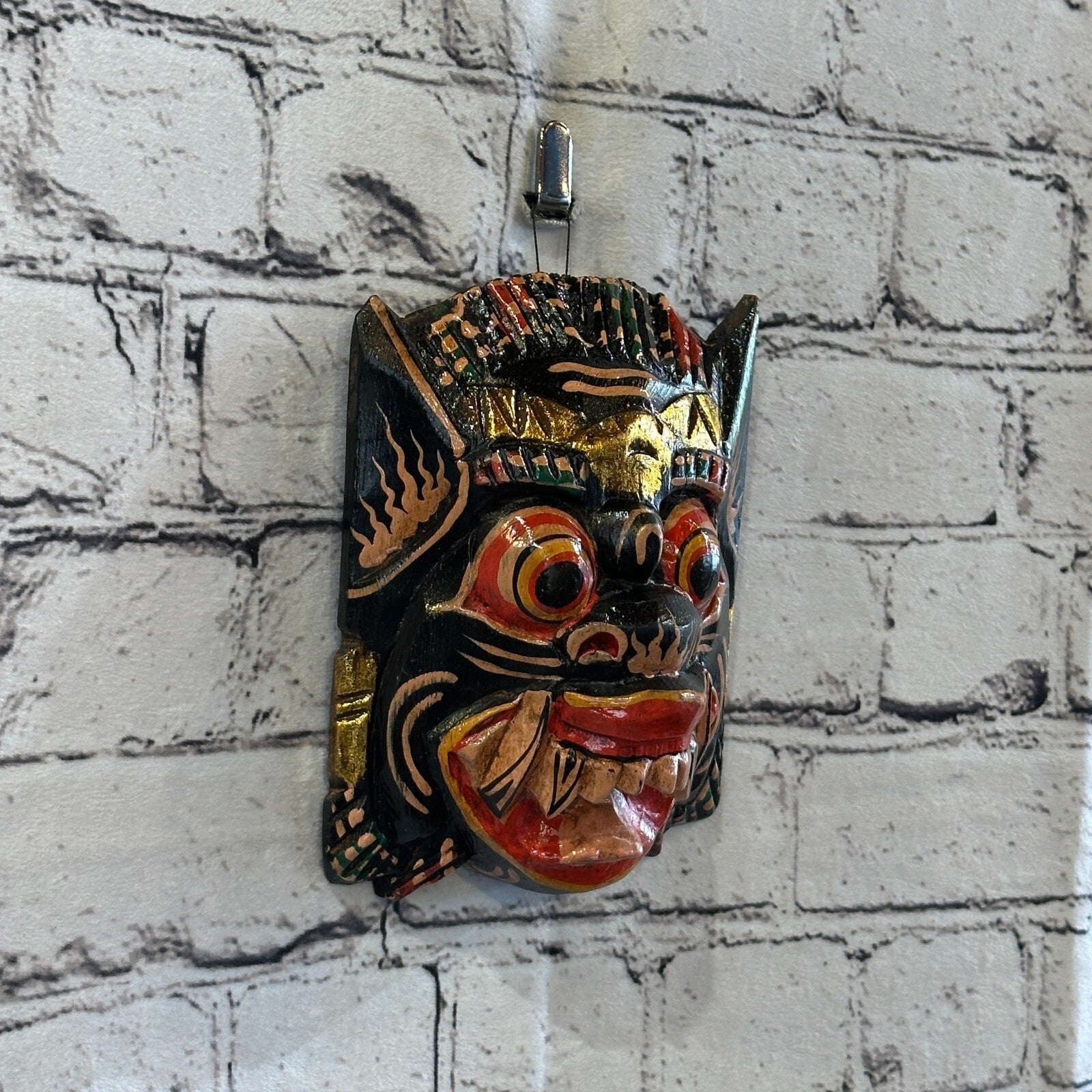 Small Wooden Black Barong Wall Mask 15cm x 12cm Handmade And Fairtrade Hindu0