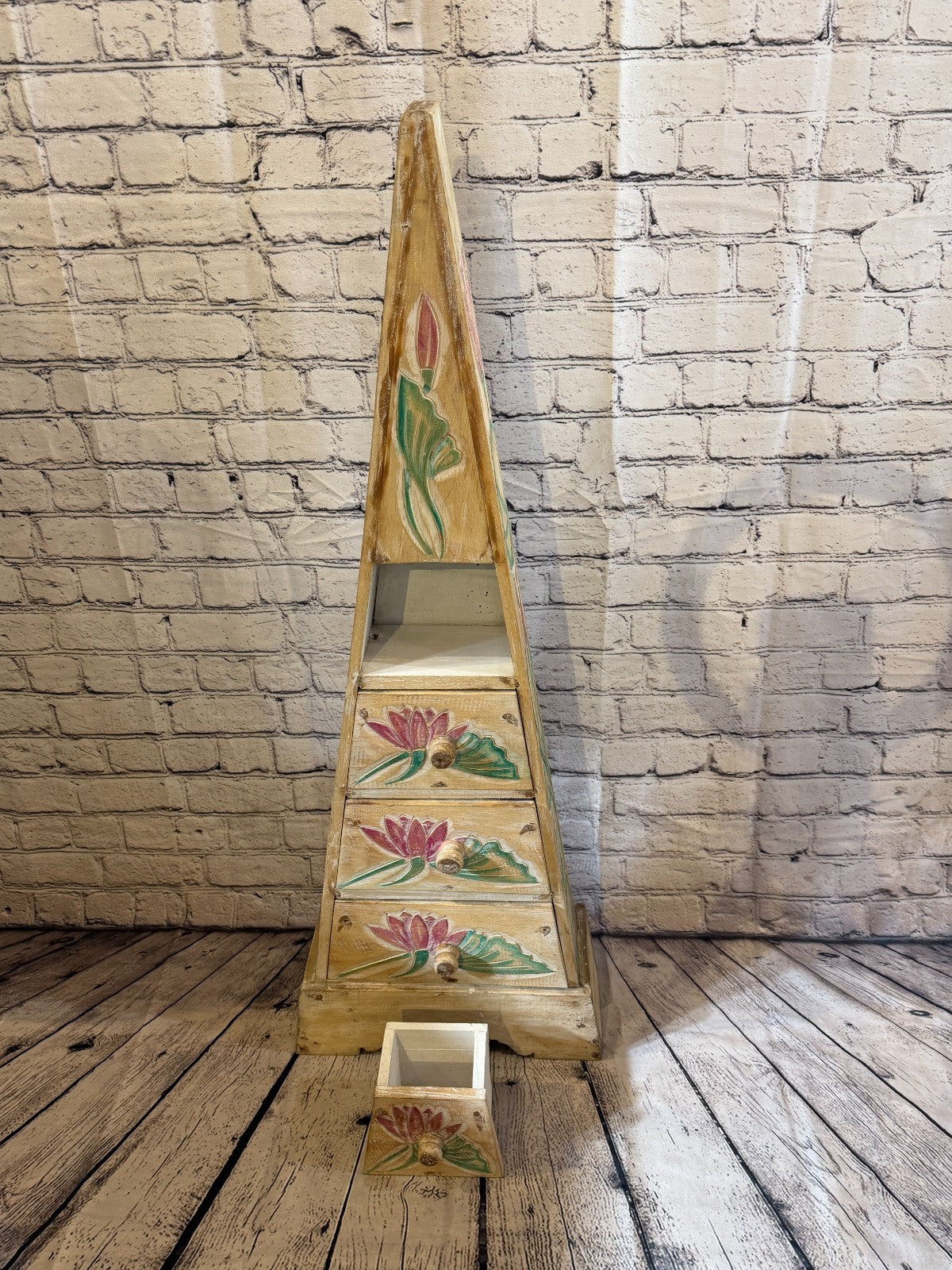100cm x 35cm Flower 4 Draw Pyramid Wooden Side Cabinet Living Storage Furniture5