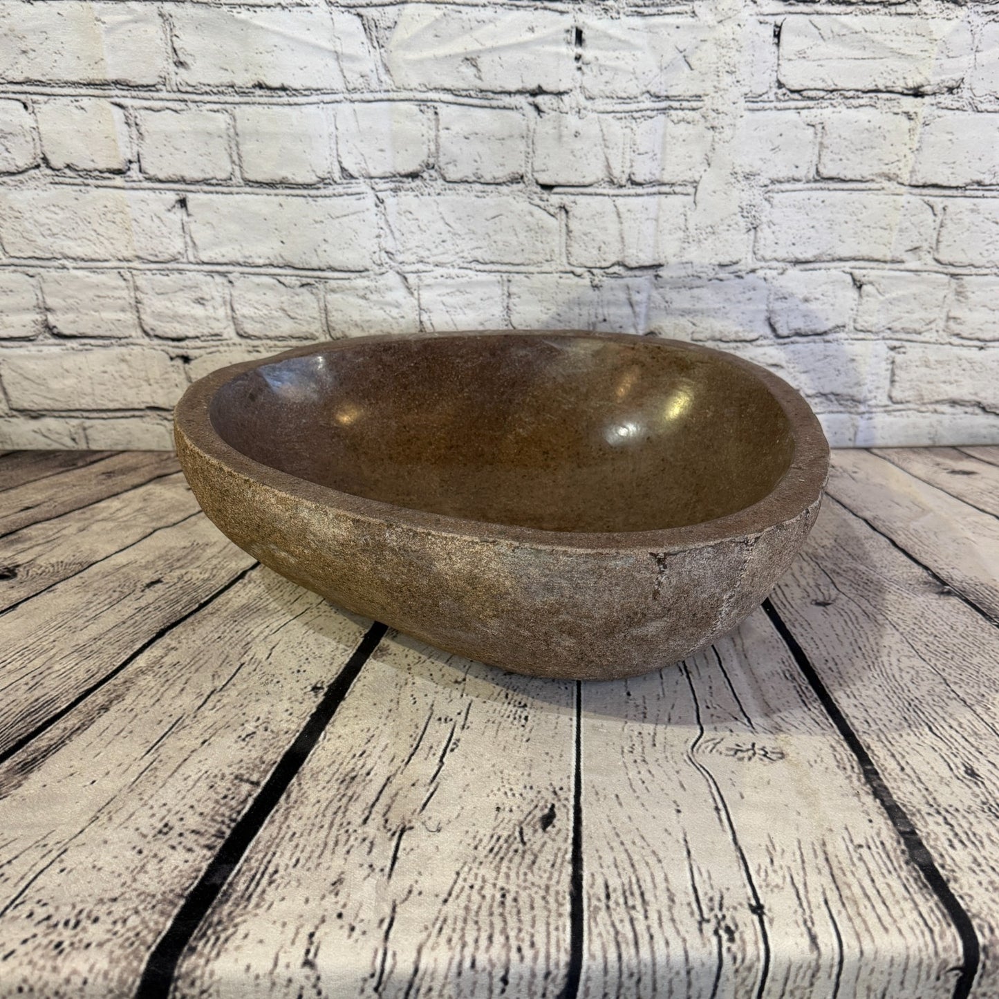 36cm x 32cm Wash Basin Bathroom Counter Top Washing River Stone Bowl Sink No 280