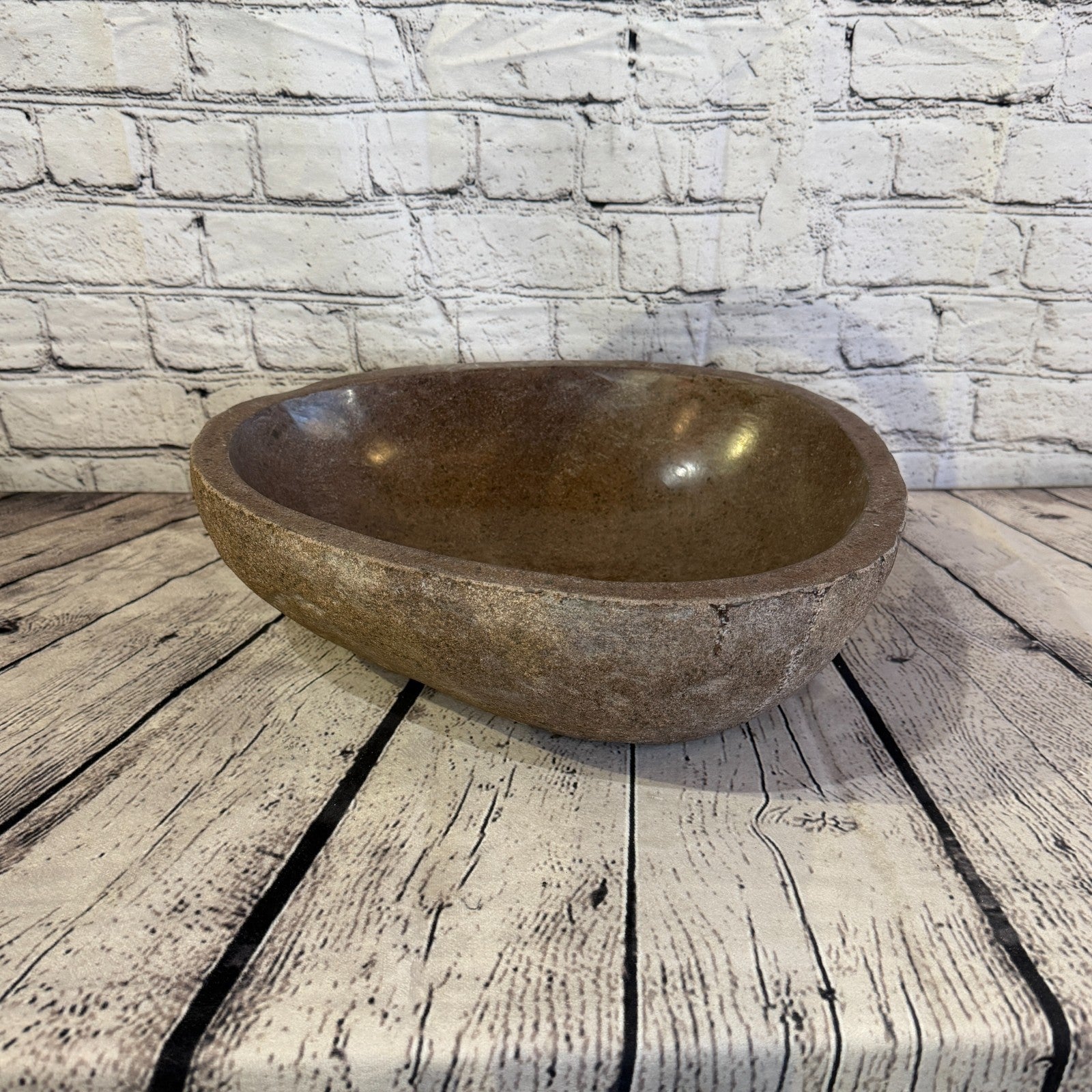 36cm x 32cm Wash Basin Bathroom Counter Top Washing River Stone Bowl Sink No 280