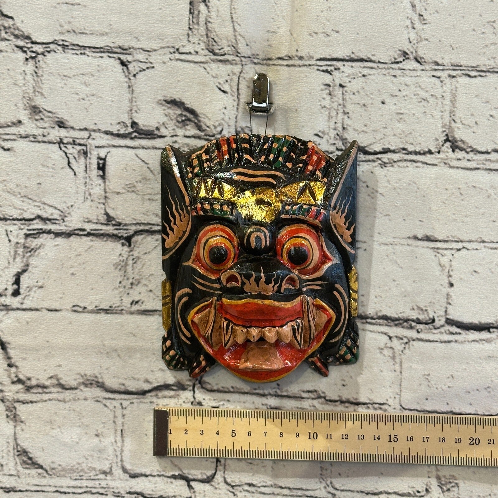 Small Wooden Black Barong Wall Mask 15cm x 12cm Handmade And Fairtrade Hindu4