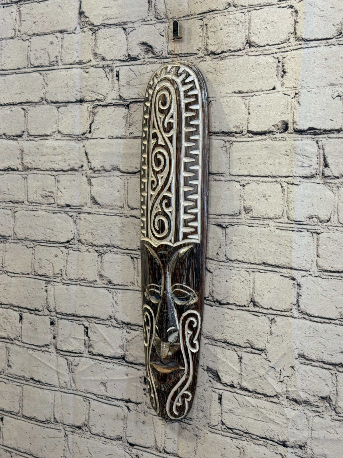 50cm Swirl Brown Thin Painted Mask Carved Wooden Ethnic Tribal Tiki Wall Art1