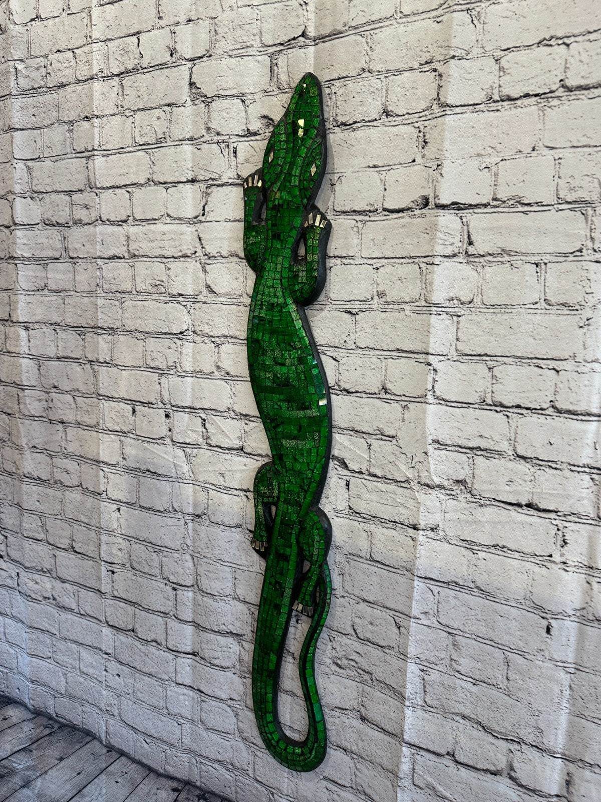 80cm Gecko Green Mosaic Wall Hanging Wooden Ornaments Wood Carving1