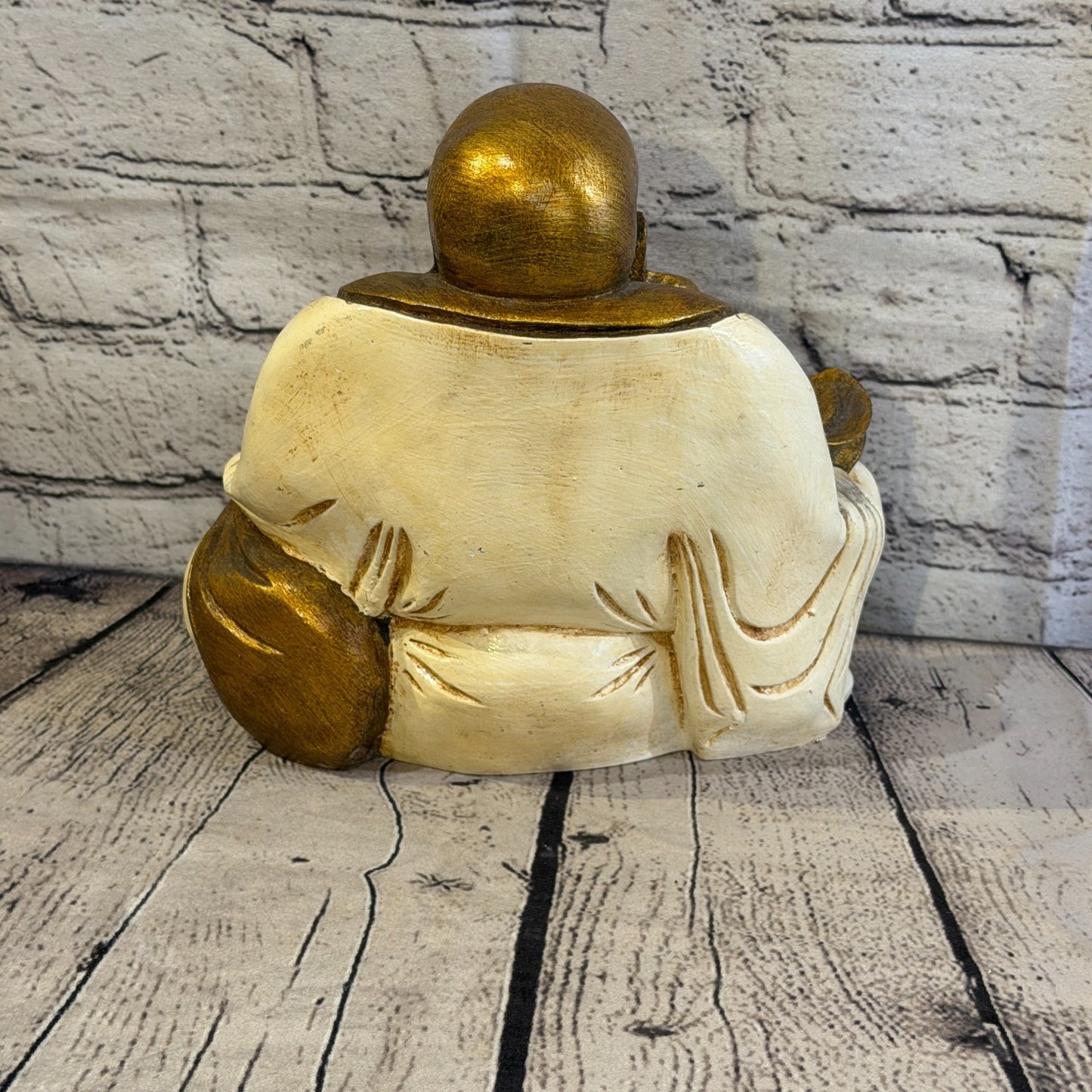 Cream & Bronze 20cm x 20cm Large Chinese Buddha Sitting On Lotus Statue Resin4