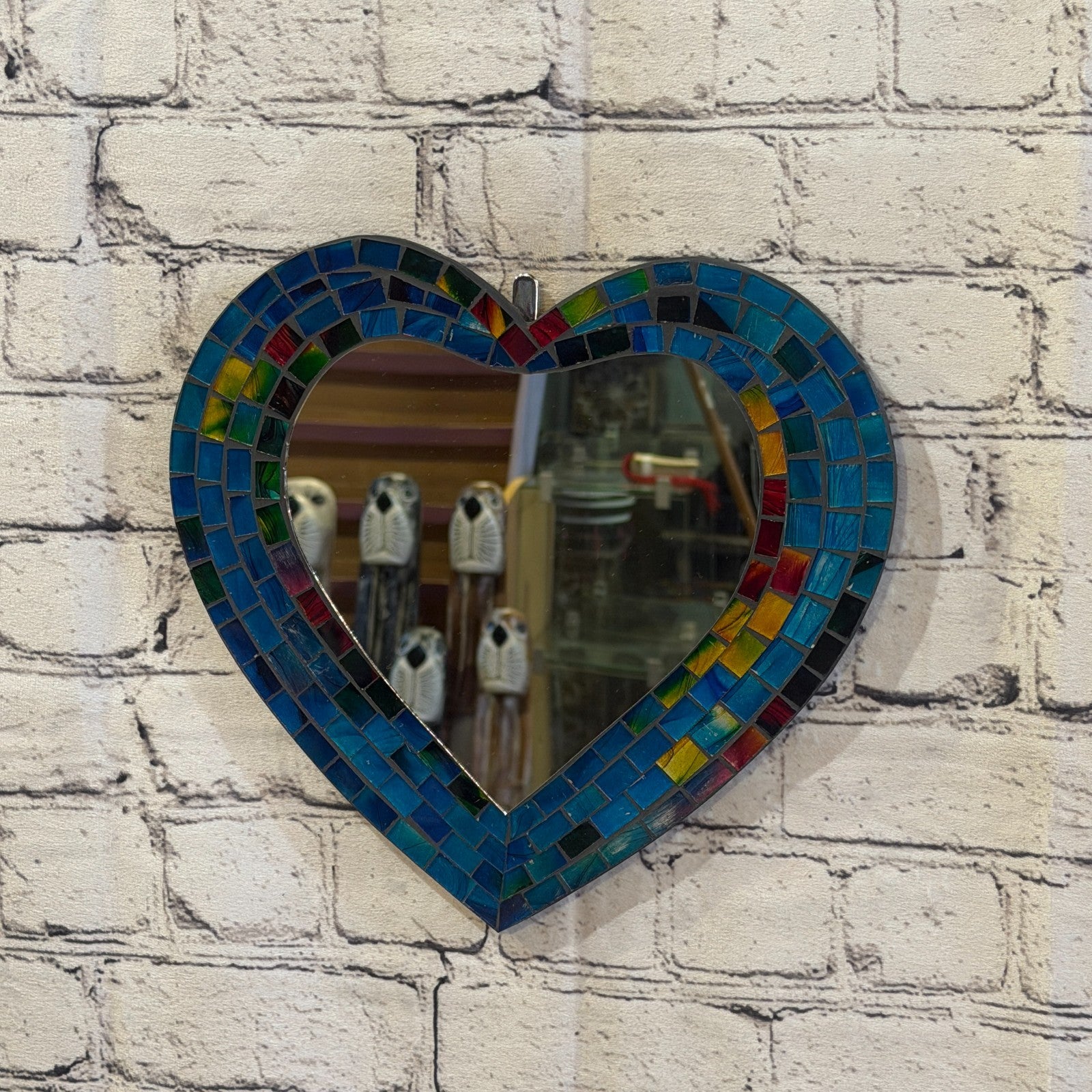 Blue Heart Shape Mosaic Tile Wall Mirror 28cm x 25cm 10 Inches Handmade New2