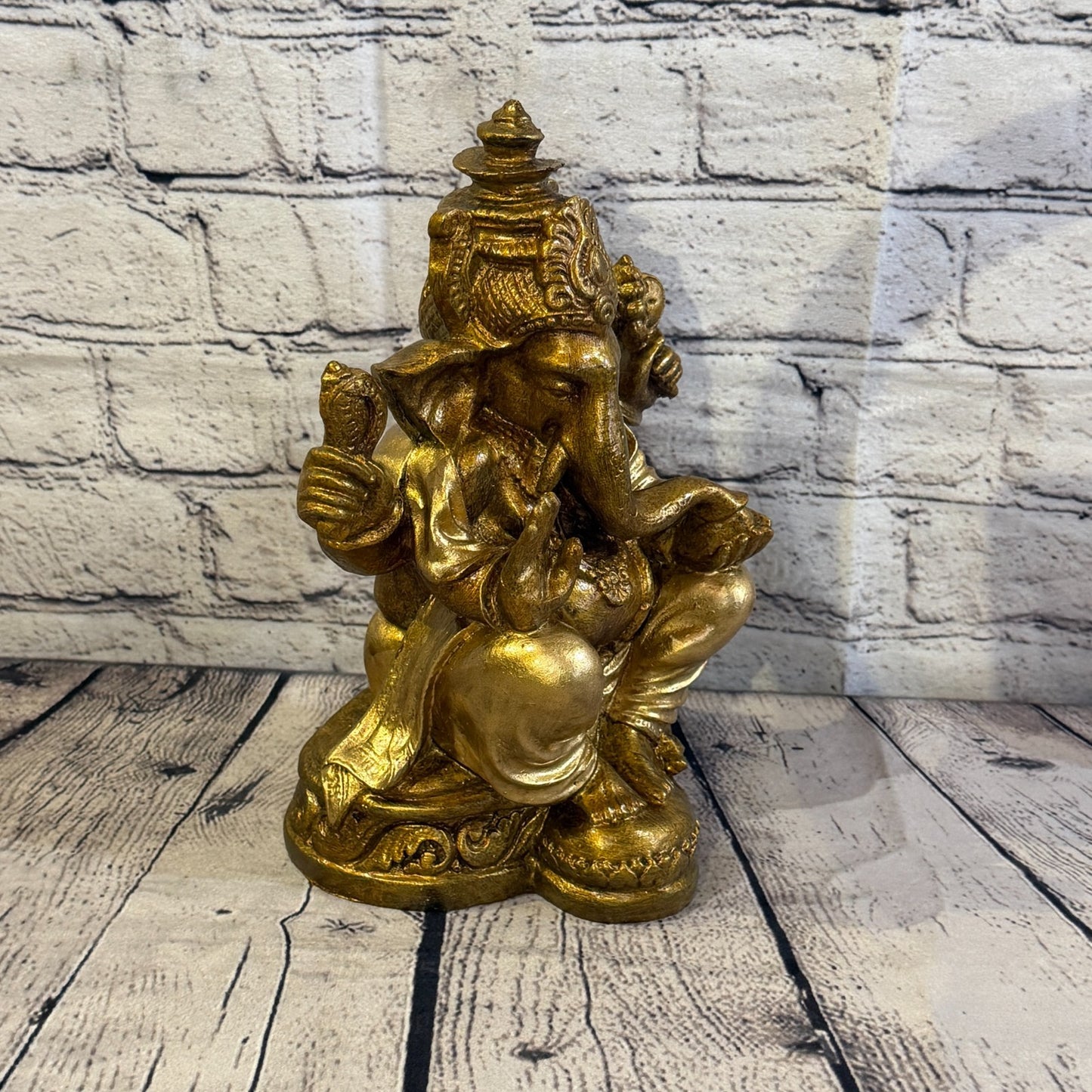 Bronze & Bronze 25cm Large Ganesh Ganesa Sitting On Lotus Statue Resin Hindu2