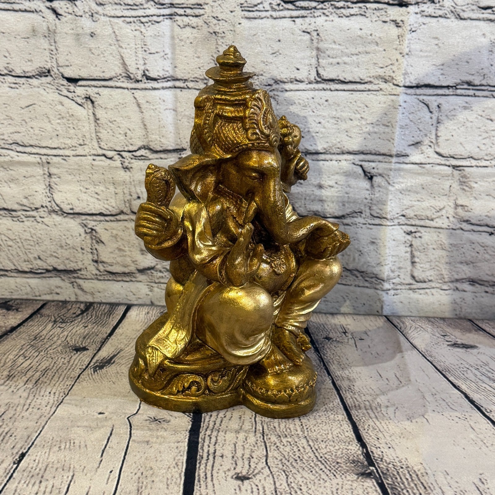Bronze & Bronze 25cm Large Ganesh Ganesa Sitting On Lotus Statue Resin Hindu2