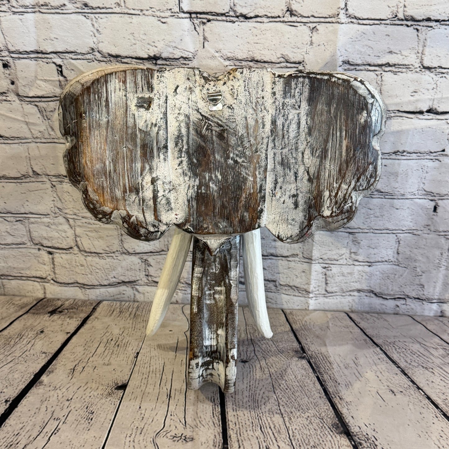 20cm x 20cm Brown Gold Painted Wood Elephant Head Wall Mounted Art Shabby5
