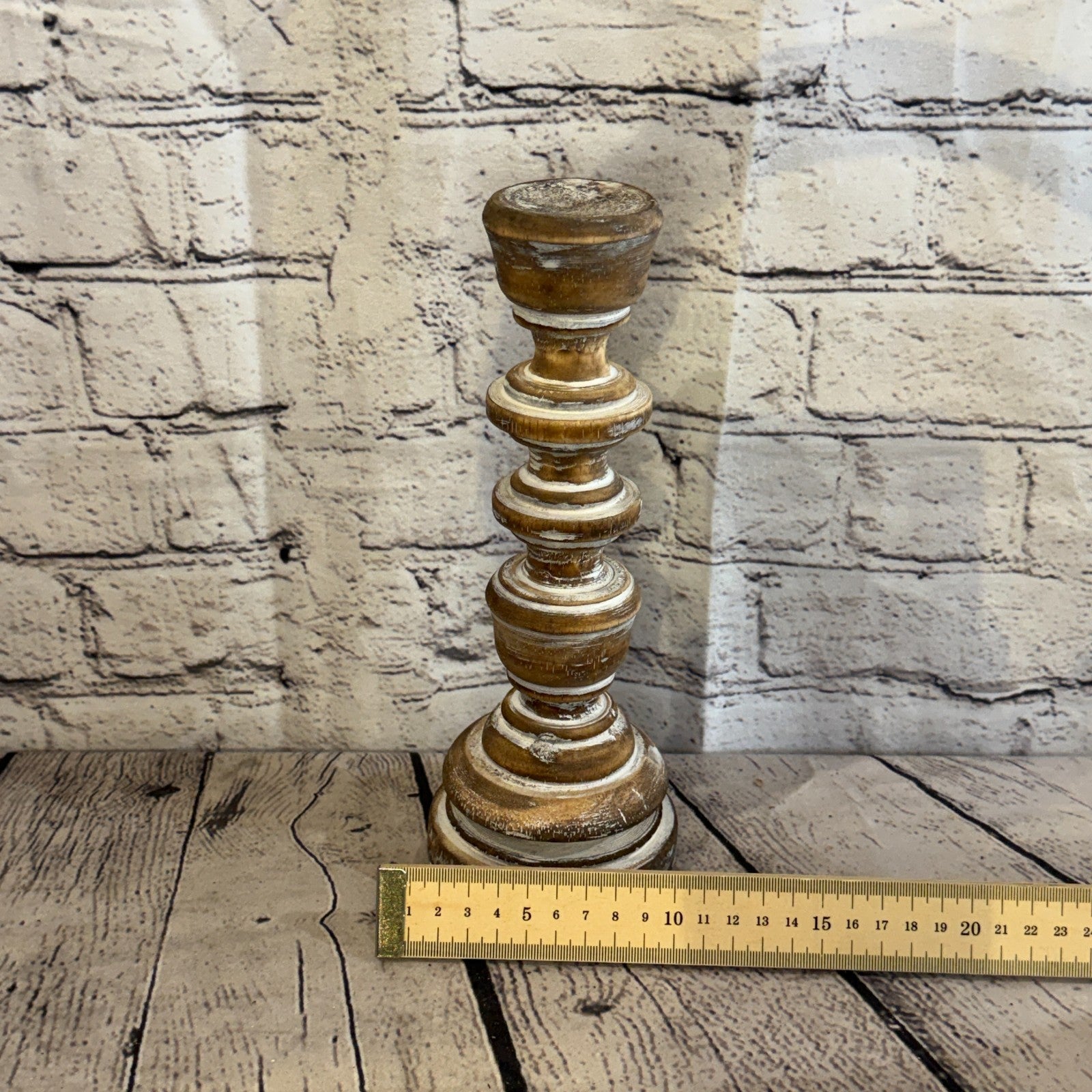 25cm x 10cm Brown Regal Wooden Vintage Style Candle Stand Shabby Pillar Holders5