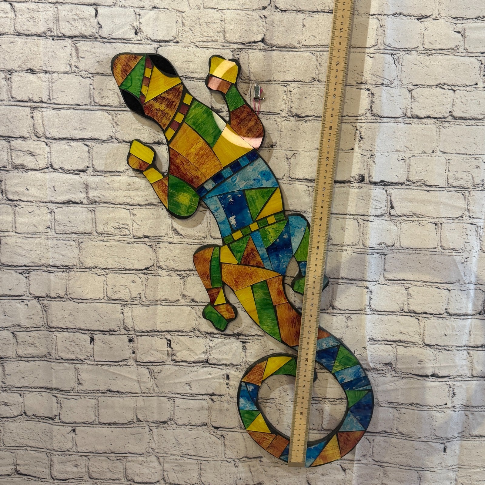 Rainbow Gecko Lizard Mosaic Tile Wall Hanging Mirror 80cm x 15cm Handmade New4