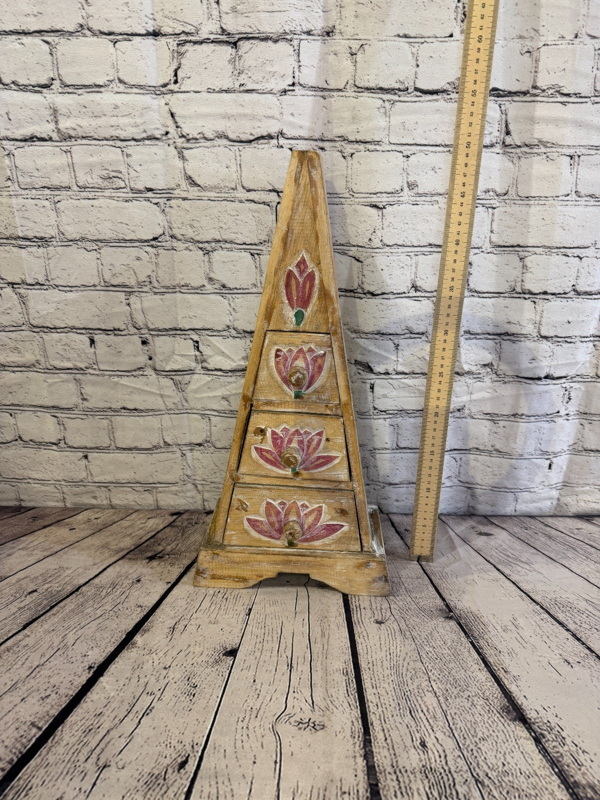 50cm x 22cm Flower 3 Draw Pyramid Wooden Side Cabinet Living Storage Furniture6