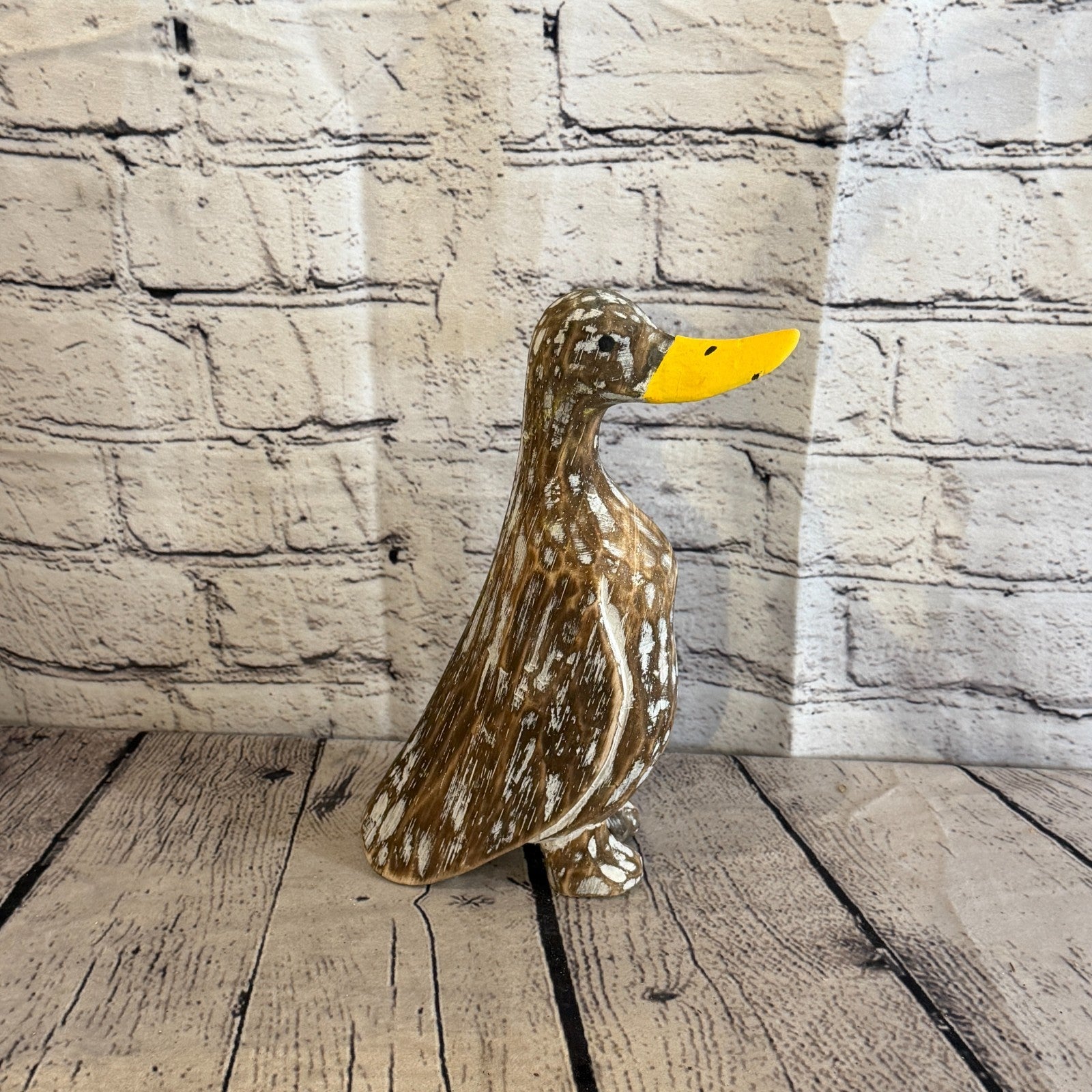 Looking Forward 25cm Tall Wooden Brown Duckling Baby Duck Shabby Wood Fairtrade3