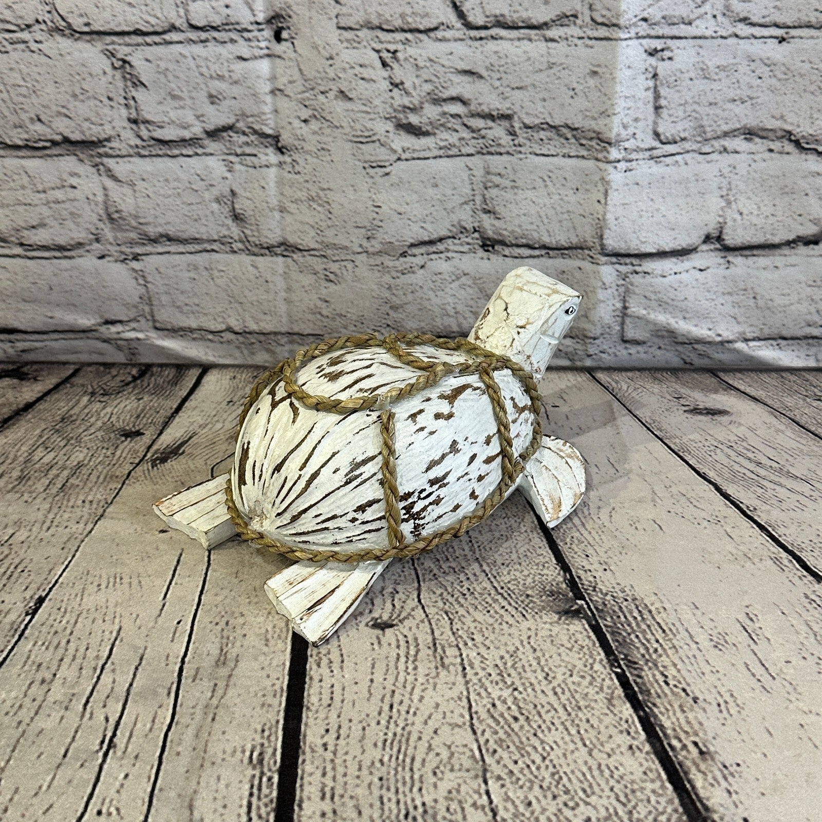 Plain White Folk Art Hand Painted Turtle Coconut Shell Ornaments Hanging Decor4