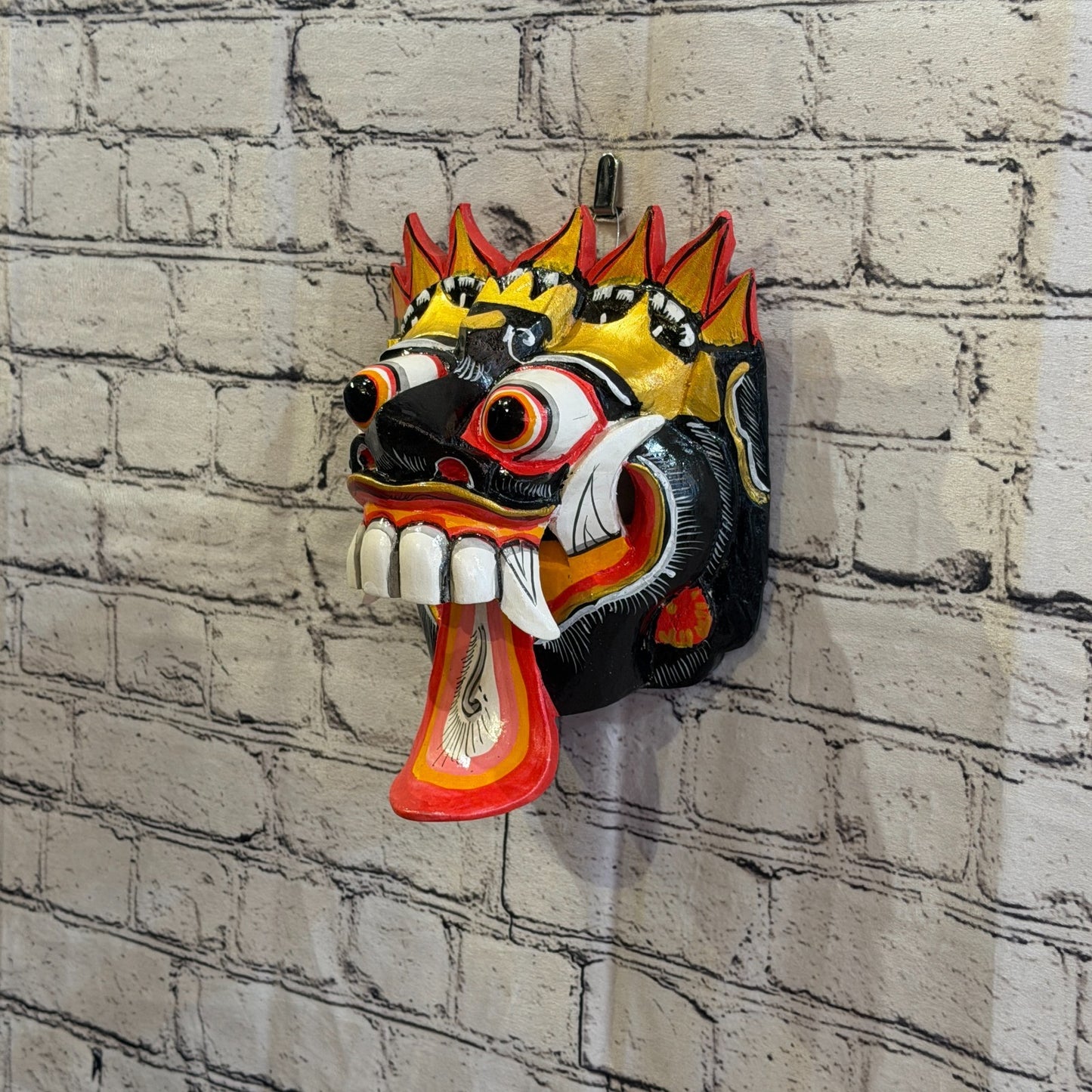 25cm Rangda Demon Black Dragon Hindu Deity Wooden Hand Carved Mask Painted1