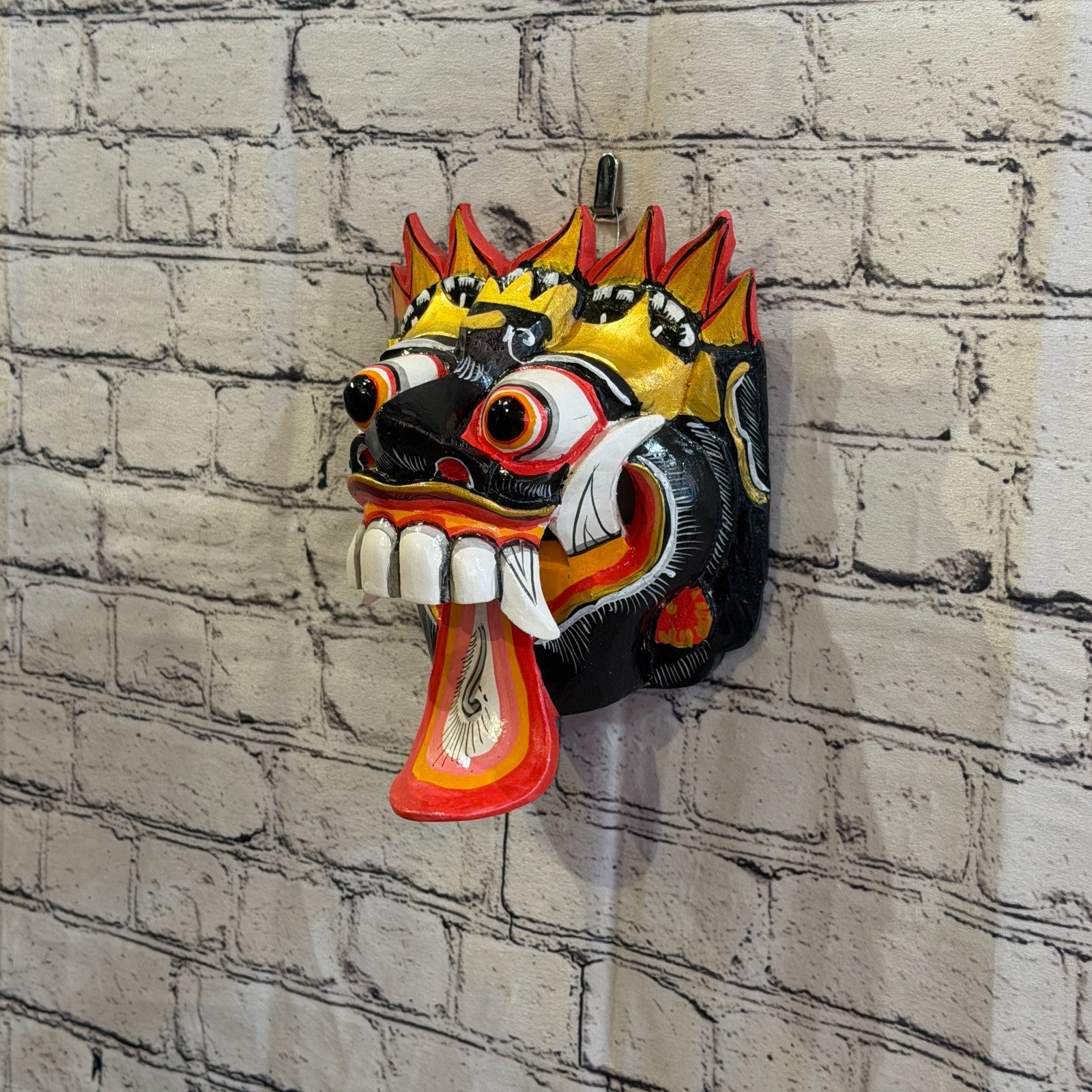 25cm Rangda Demon Black Dragon Hindu Deity Wooden Hand Carved Mask Painted1